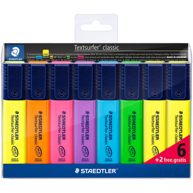 Markeerstift Staedtler 364 Textsurfer set à 6 stuks assorti + 2 geel gratis