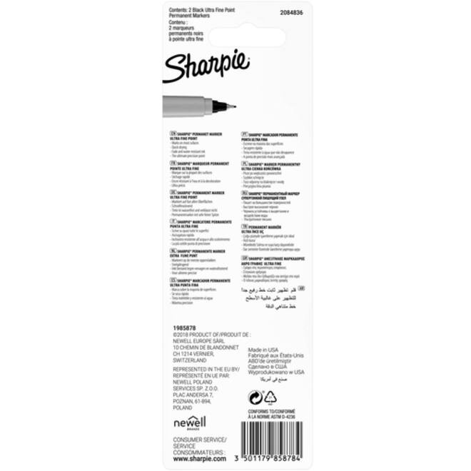 Viltstift Sharpie rond ultra fine zwart blister à 2 stuks