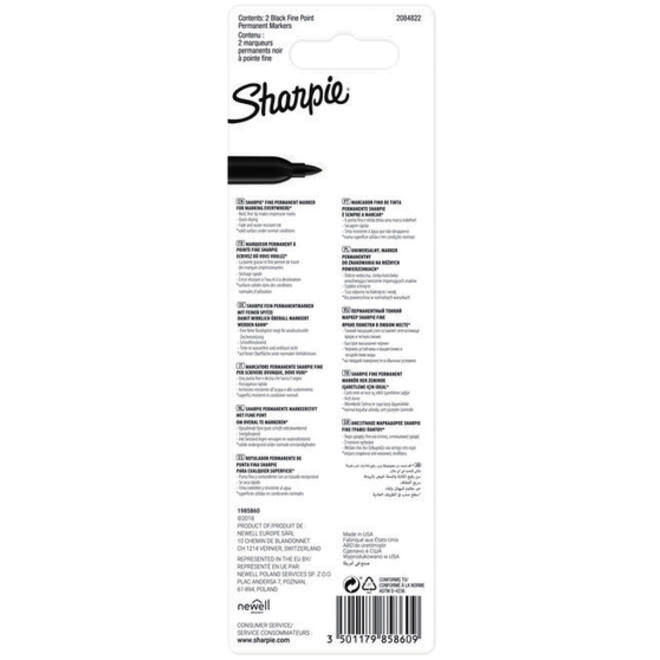 Viltstift Sharpie rond fijn zwart blister à 2 stuks