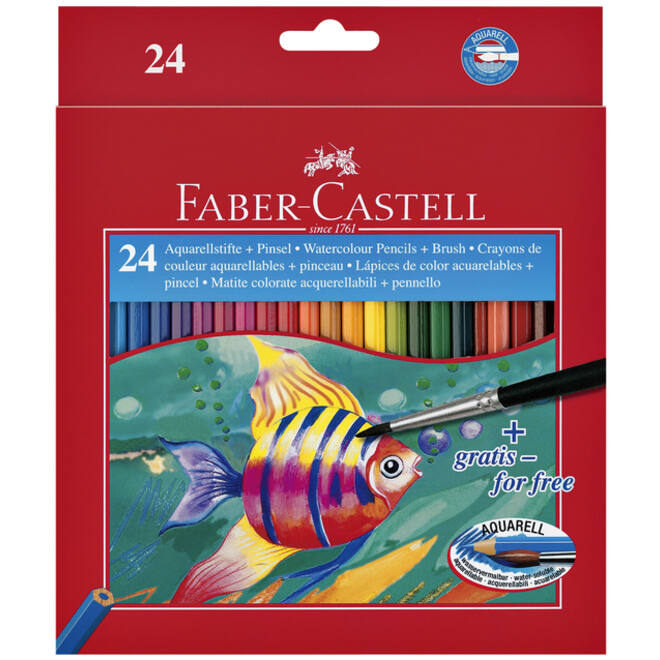 Kleurpotloden Faber-Castell aquarel incl penseel assorti set à 24 stuks