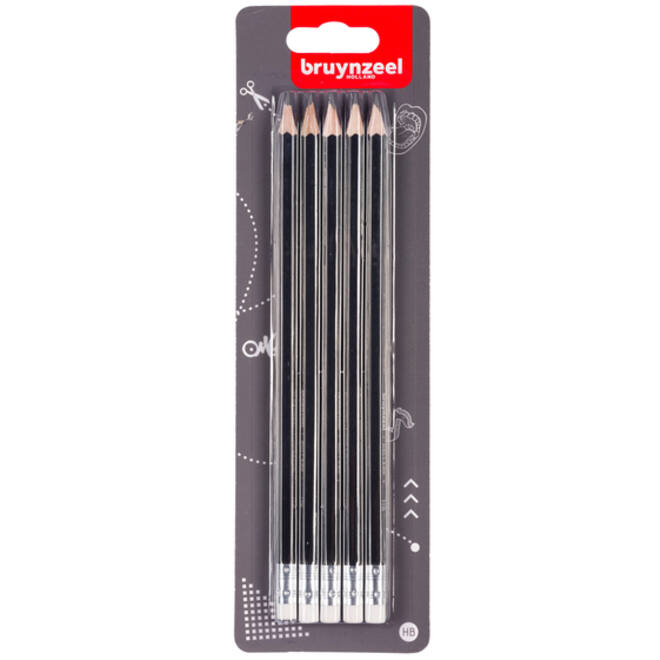 Potlood Bruynzeel Teens HB gumtip blister à 5 stuks