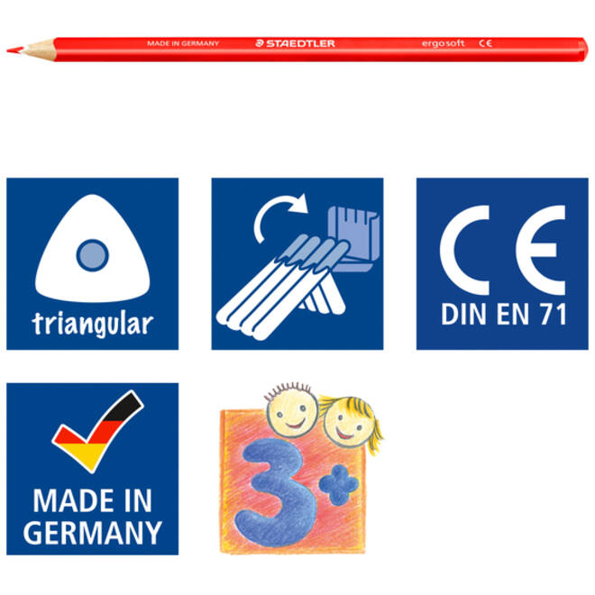 Kleurpotloden Staedtler Ergosoft driekantig 12stuks assorti