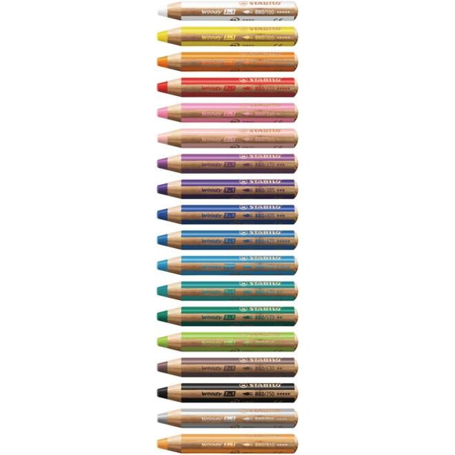 Kleurpotloden STABILO 880 woody 3 in 1 Arty + slijper+penseel ass 18st