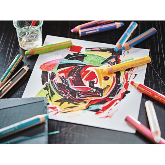 Kleurpotloden STABILO 880 woody 3 in 1 Arty inclusief puntenslijper assorti etui à 10 stuks