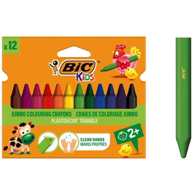 Kleurkrijt BicKids 857 Plastidecor triangel assorti etui à 12st