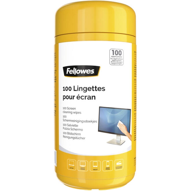 Reinigingsdoekjes Fellowes beeldscherm dispenser 100stuks
