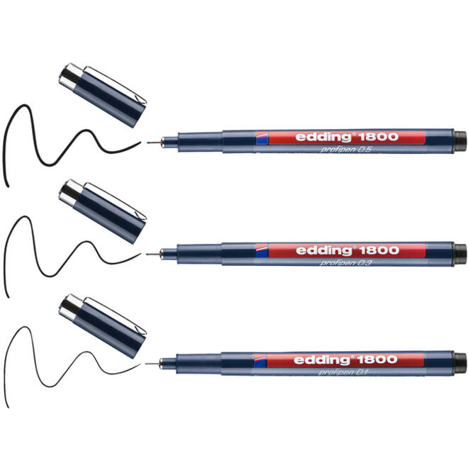 Fineliner edding 1800 0.25mm - 0.35mm - 0.5mm zwart set à 3 stuks
