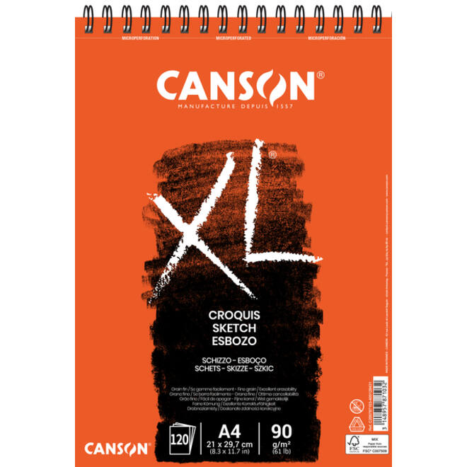 Schetsblok Canson XL Croquuis A4 90gr spiraal 120vel