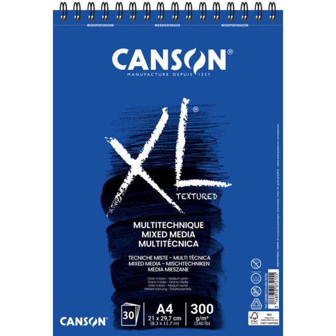 Mixed mediapapier Canson XL Textured Mixed Media 30vel 300gr A4 wit
