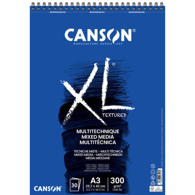 Mixed mediapapier Canson XL Textured Mixed Media 30vel 300gr A3 wit