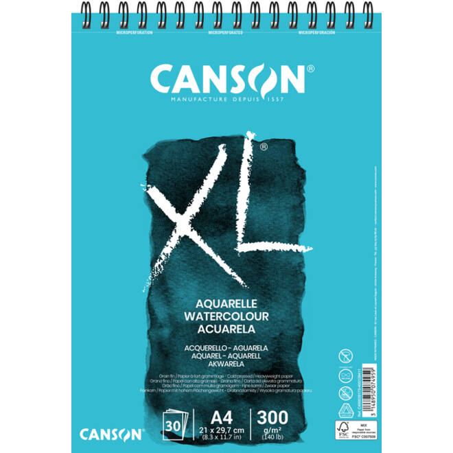 Aquarelblok Canson XL A4 30v 300gr spiraal