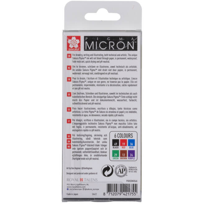 Fineliner Sakura Pigma Micron 05 basic set 6 kleuren