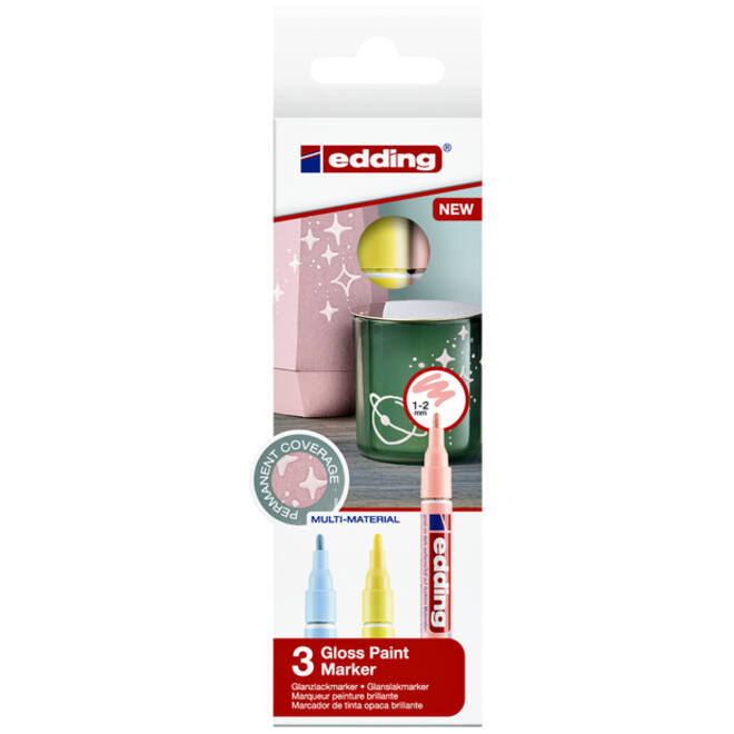 Viltstift edding 751 lakmarker rond 1-2mm pastel assorti set à 3 stuks
