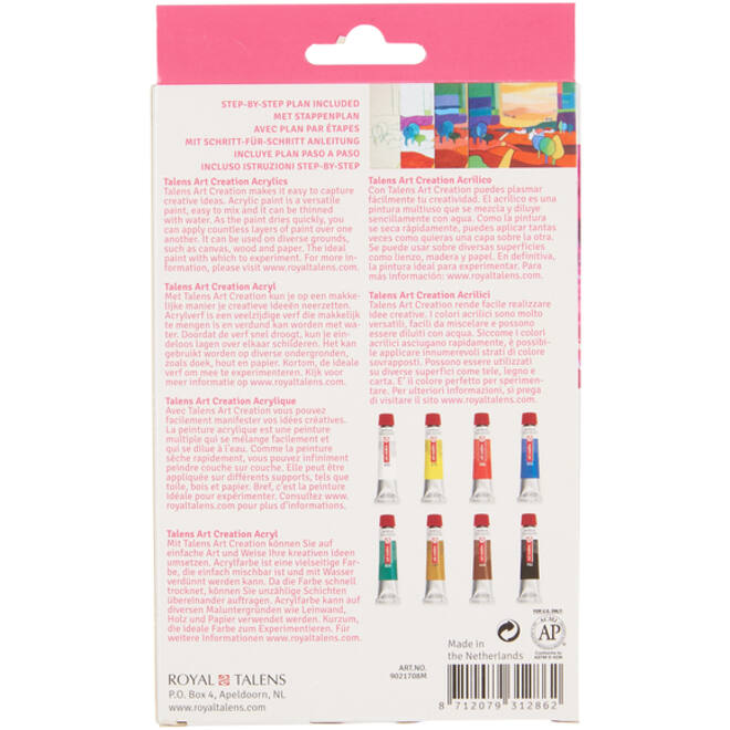 Acrylverf Talens Art Creation met stappenplan 12ml set à 8 kleuren