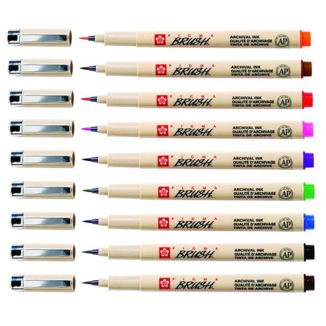 Viltift met brushpen Bruynzeel Sakura Pigma etui à 9 kleuren