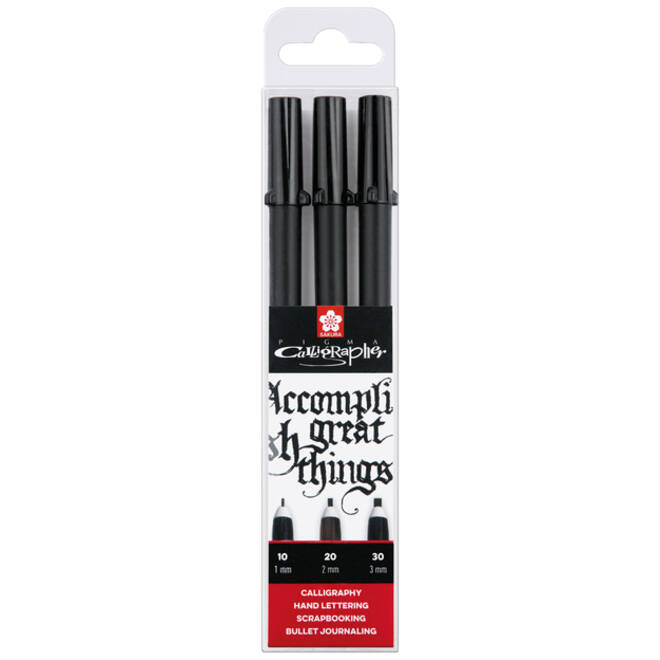 Kalligrafiepennen set Sakura Pigma 3 breedtes zwart