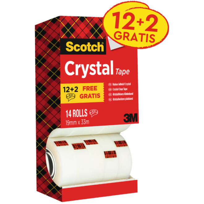 Plakband Scotch Crystal 600 19mmx33m transparant 12+2 gratis