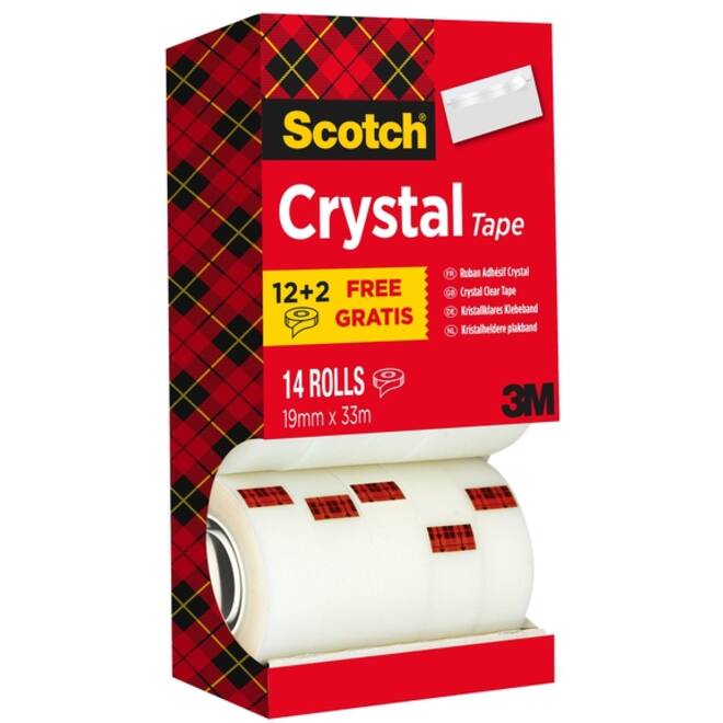 Plakband Scotch Crystal 600 19mmx33m transparant 12+2 gratis