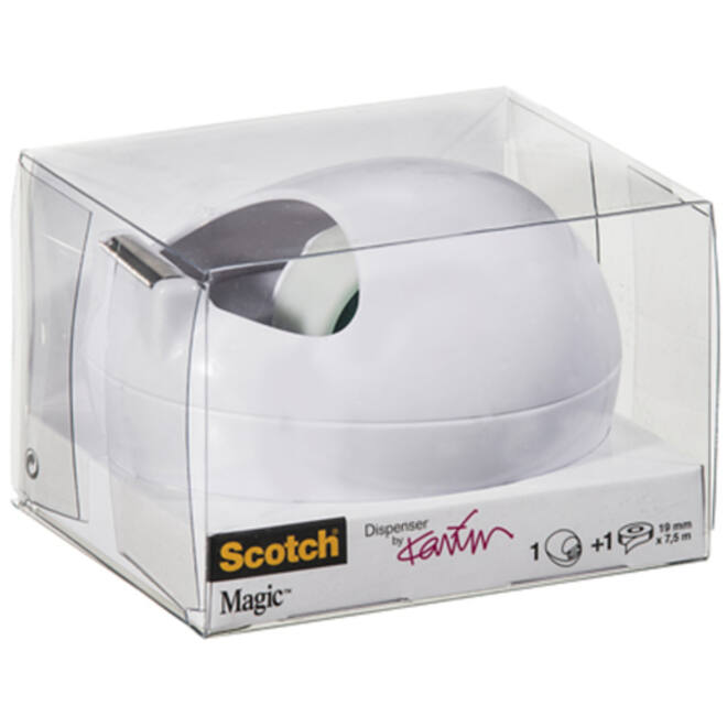 Plakbandhouder Scotch C36 Pebble wit + 1 rol magic tape 19mmx7.5m