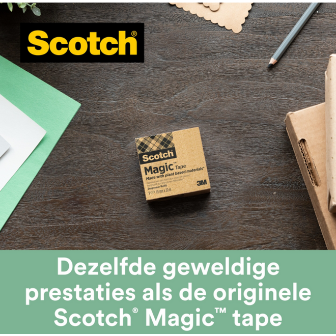 Plakbandhouder Scotch C38 recycled zwart + 3rol magic tape 900 19mmx33m