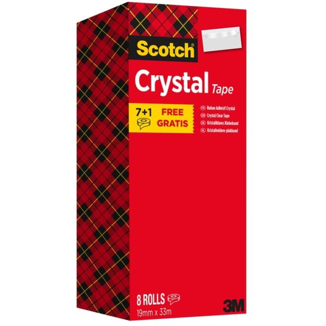 Plakband Scotch Crystal 600 19mmx33m transparant 7+1 gratis