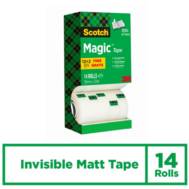 Plakband Scotch Magic 810 19mmx33m onzichtbaar mat 12+2 gratis