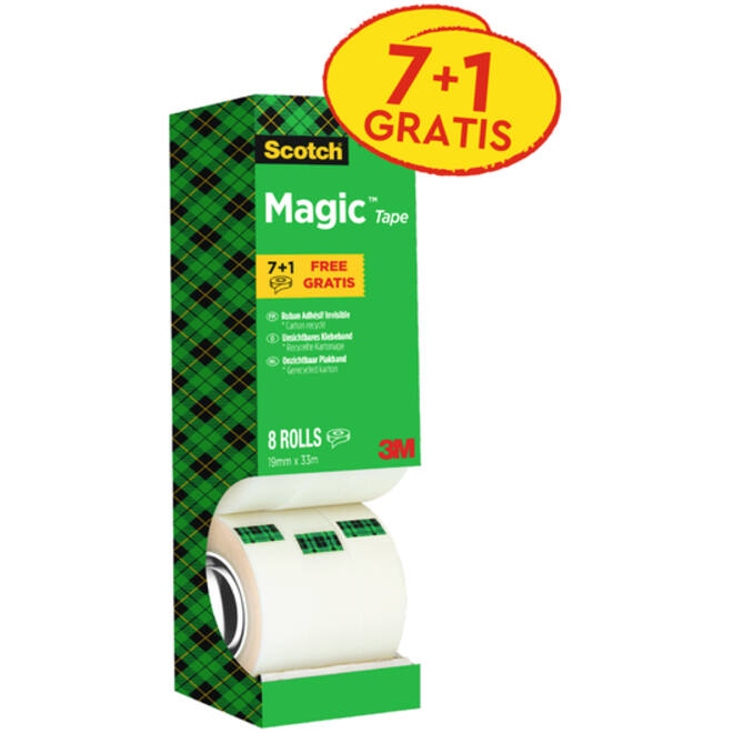 Plakband Scotch Magic 810 19mmx33m onzichtbaar mat 7+1 gratis