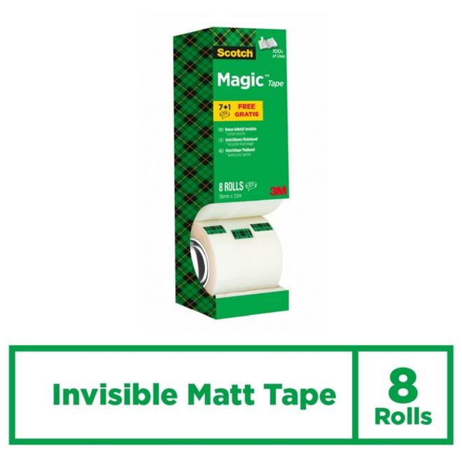 Plakband Scotch Magic 810 19mmx33m onzichtbaar mat 7+1 gratis
