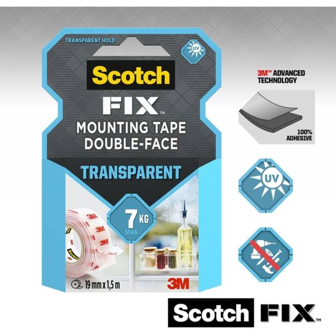 Plakband Scotch dubbelzijdig 19mmx1.5m transparant