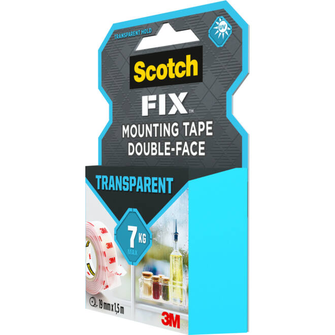 Plakband Scotch dubbelzijdig 19mmx1.5m transparant