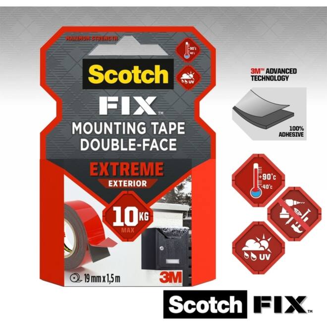 Plakband Scotch Extreme Exterior 19mm x 1,5m dubbelzijdig