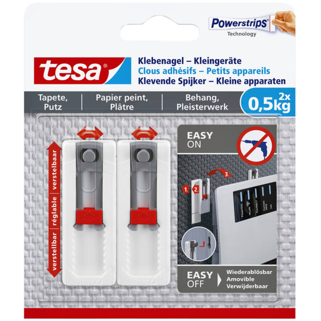 Klevende spijker tesa® kleine apparaten voor behang en pleisterwerk 0,5kg grijs-wit