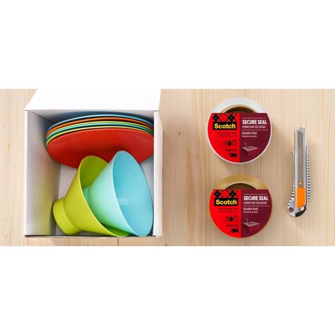 Verpakkingstape dispenser Scotch met 2 rollen Secure seal tape 50mmx66m bruin