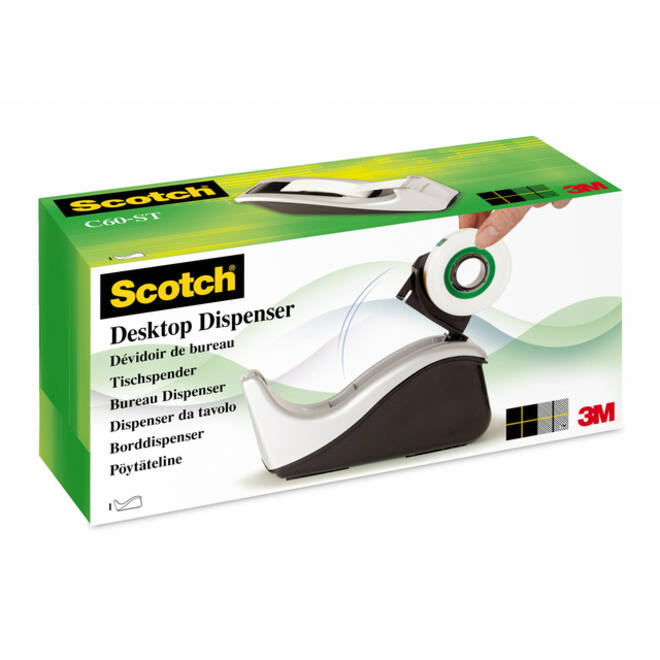 Plakbandhouder Scotch C60 zilver + 1rol magic tape 19mmx33m