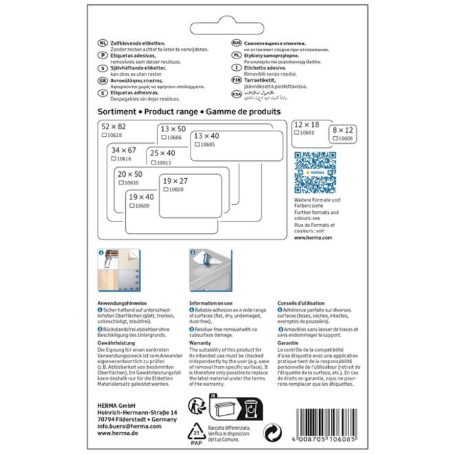 Etiket HERMA 10608 19x27mm verwijderbaar wit 960stuks