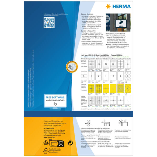 Etiket HERMA 9543 210x297mm weerbestendig wit 40stuks