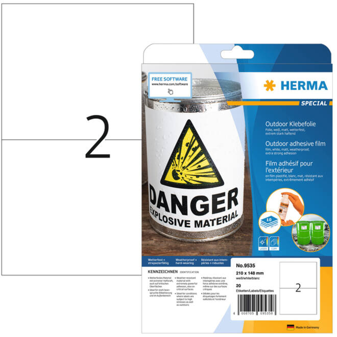 Etiket HERMA 9535 210x148mm weerbestendig wit 20stuks