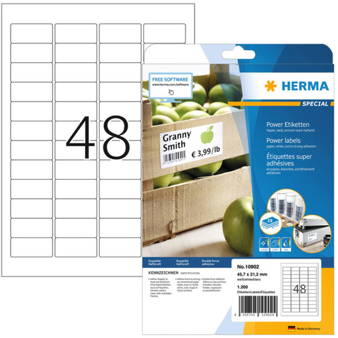 Etiket HERMA Power 10902 45.7x21.2mm wit 1200stuks