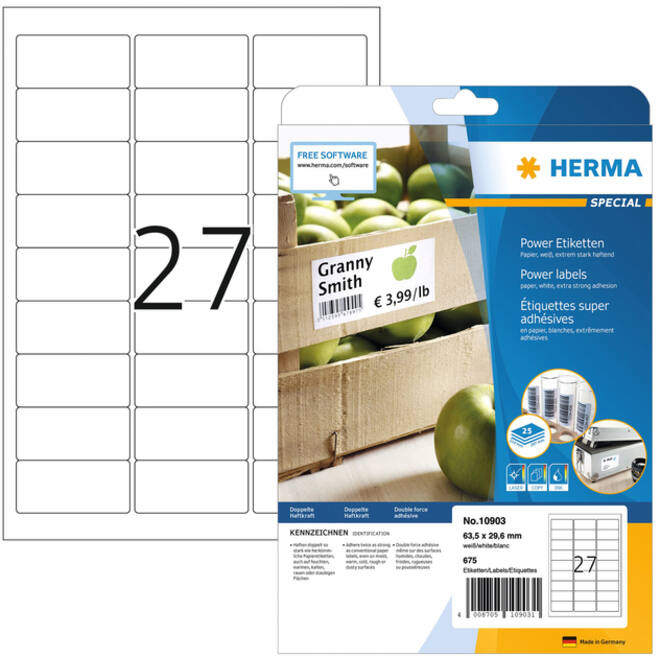 Etiket HERMA Power 10903 63.5x29.6mm wit 675stuks