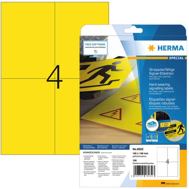 Etiket HERMA 8032 105x148mm weerbestendig geel 100stuks