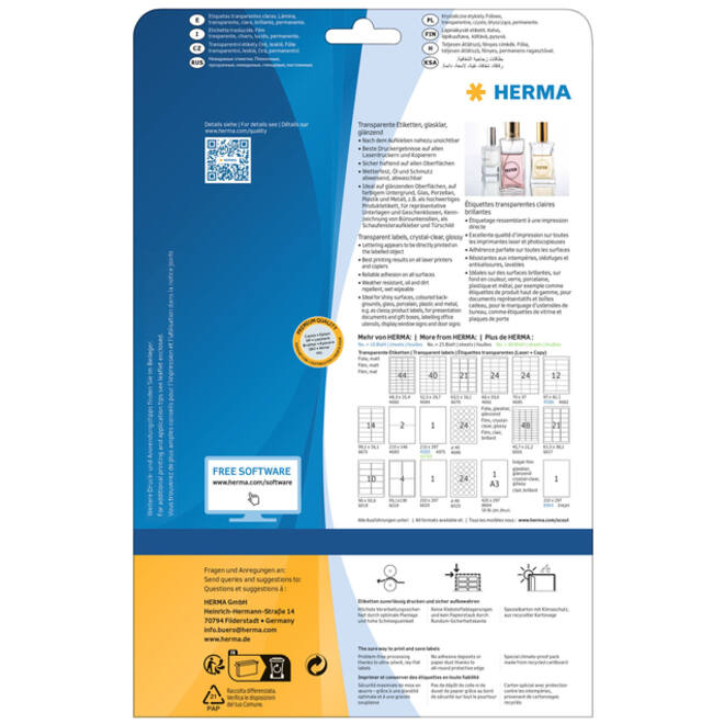 Etiket HERMA 8020 210x297mm transparant 25stuks