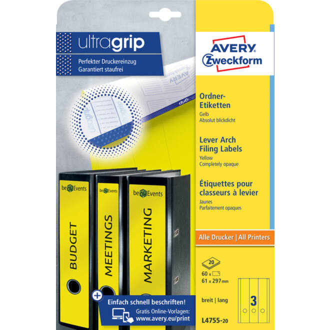Rugetiket Avery Zweckform breed/lang 61x297mm zelfklevend geel