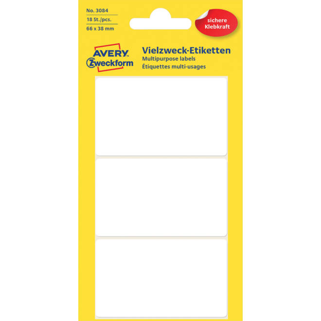 Etiket Avery Zweckform 3084 66x38mm wit 18stuks