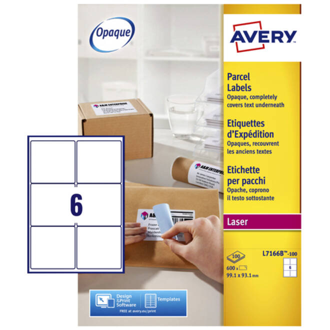 Etiket Avery L7166B-100 99.1x93.1mm blockout 600stuks