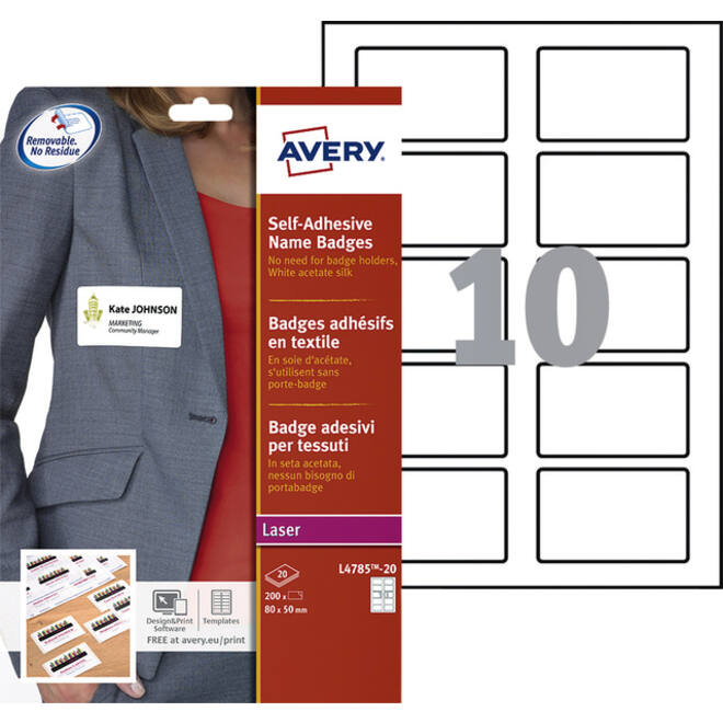 Naambadge etiket Avery L4785-20 80x50mm zk 200stuks