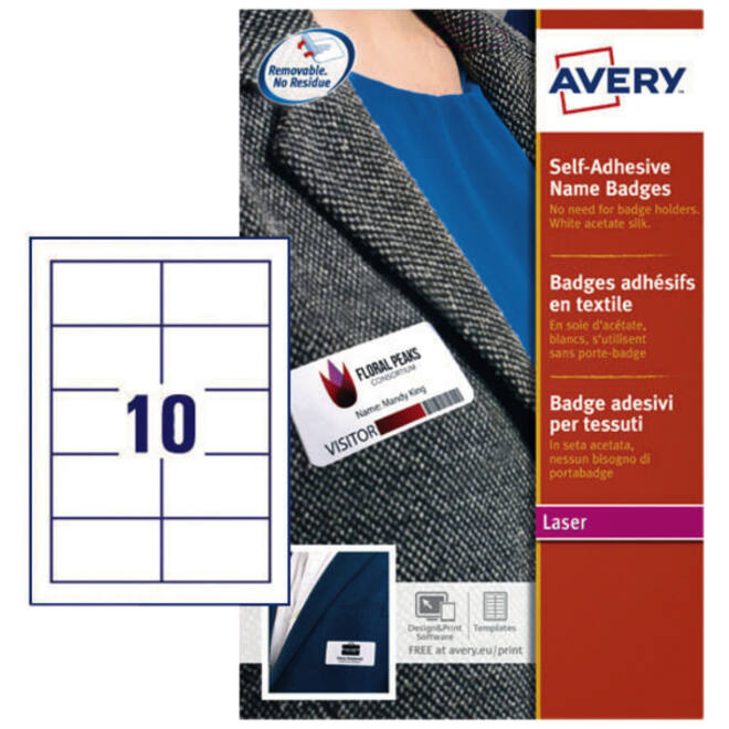 Naambadge etiket Avery L4787-20 80x50mm blauw kader 200stuks
