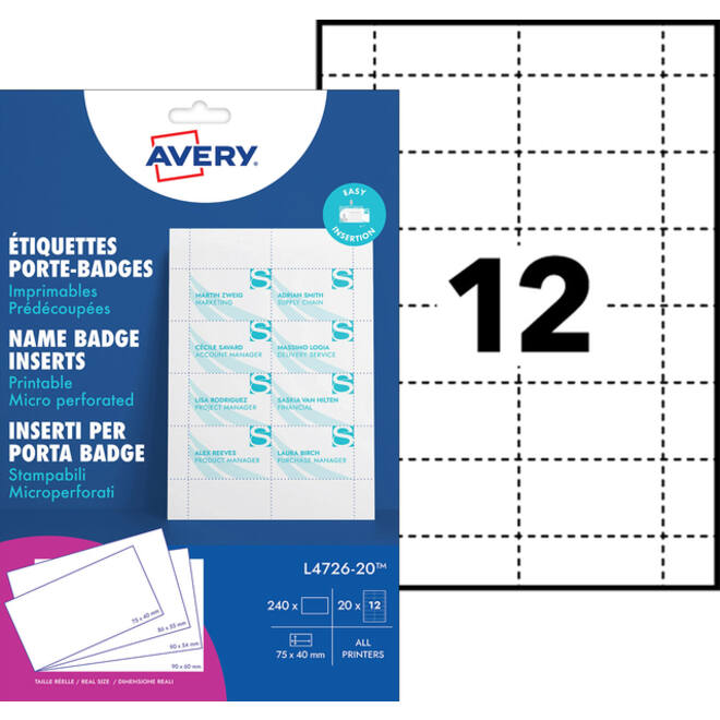 Badgekaart Avery L4726-20 40x75mm microperforatie