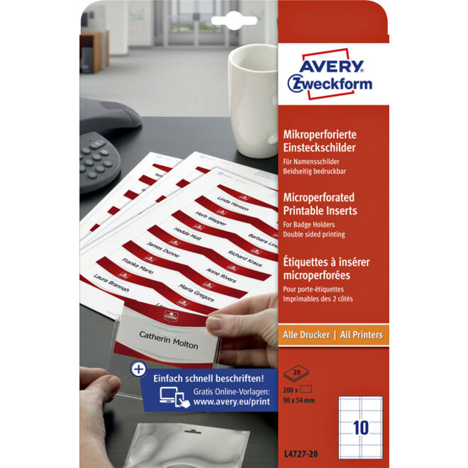 Badgekaart Avery L4727-20 54x90mm microperforatie