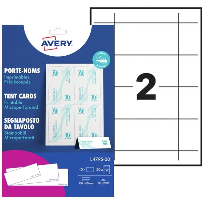 Tafelnaambord Avery L4795-20 180x60mm wit 40stuks