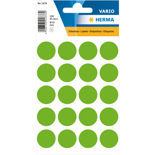 Etiket HERMA 1878 rond 19mm fluor groen 100stuks